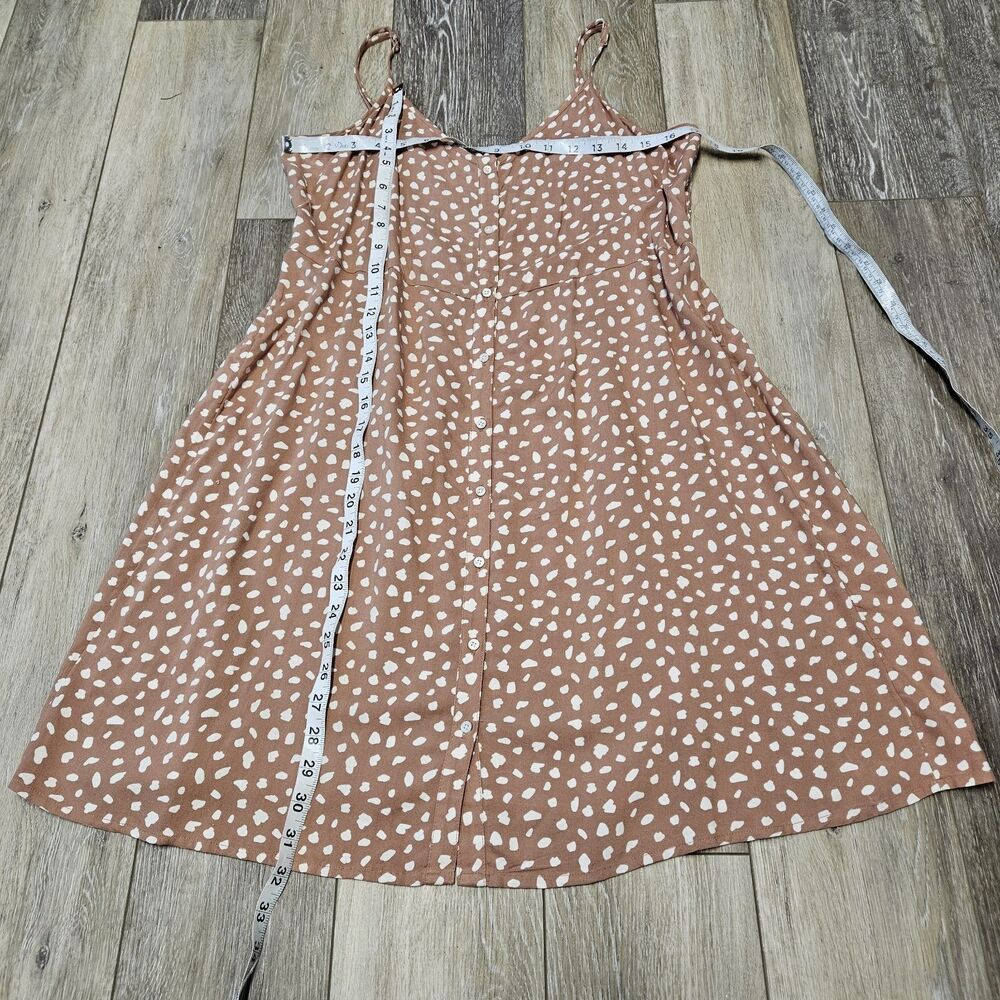 Aerie Tan White Polka Dot Spot Button Up Strappy Mini Sundress Dress Women's XL - Picture 3 of 6